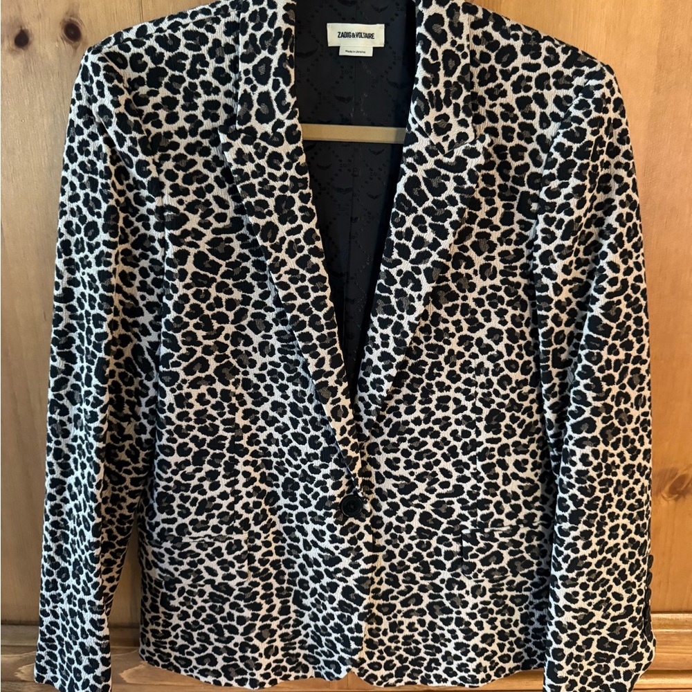 Zadig & Voltaire Black and White Leopard Print Blazer
